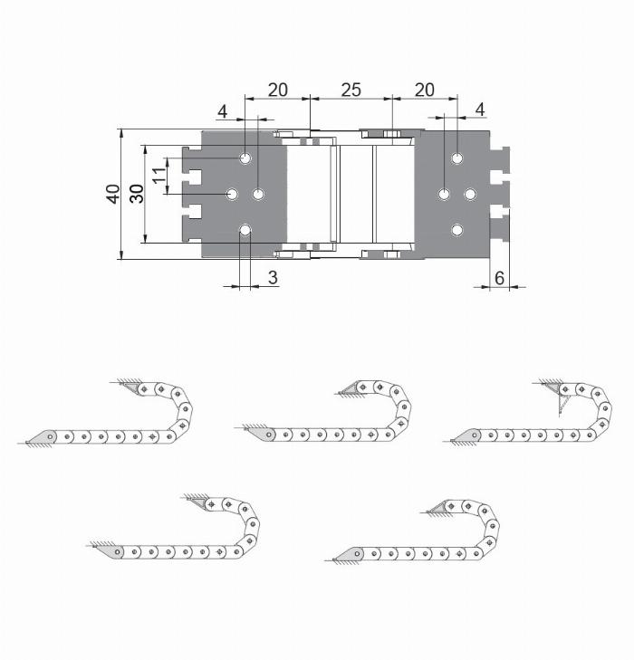 Energy chain CK 15 width 30mm, connecting elements (1 pair)